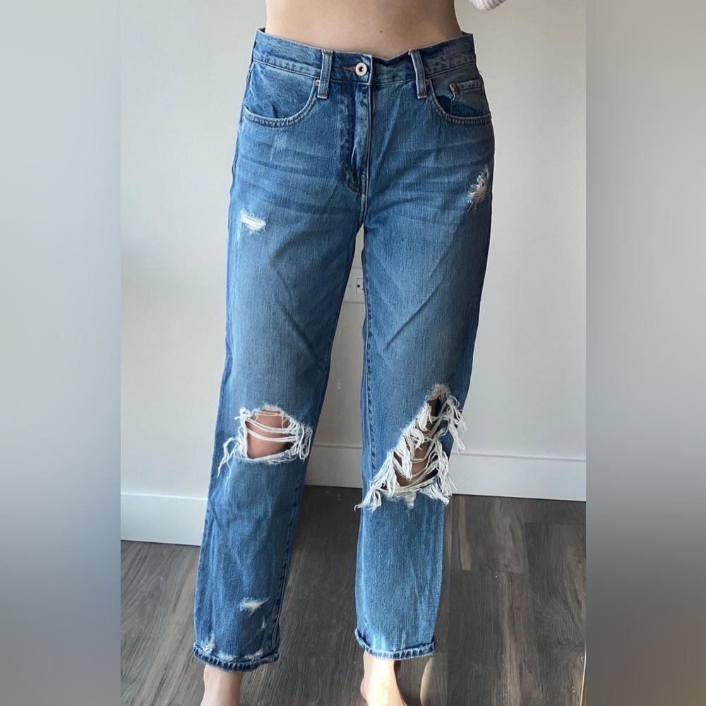 Pistola straight leg distressed high rise jeans